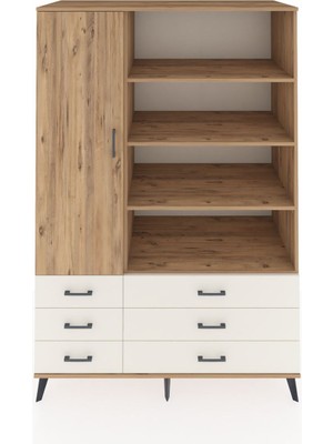 Dienni Kronos Dolap 8 Raflı 6 Çekmeceli Tek Kapaklı  132X59X195 Çam-Çam/aytaşı