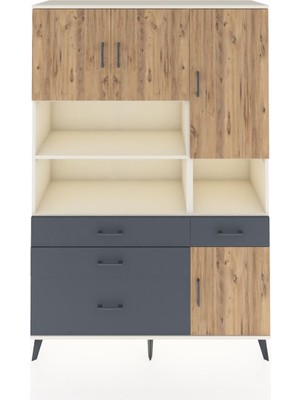 Dienni Hyperion Dolap 9 Raflı 4 Çekmeceli 4 Kapaklı 132X44X195 Aytaşı-Çam/antrasit