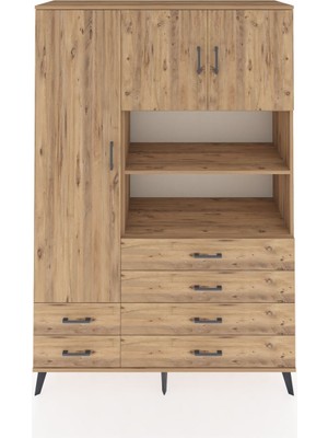 Dienni Hyperion Dolap 8 Raflı 6 Çekmeceli 3 Kapaklı 132X44X195 Çam-Çam/çam