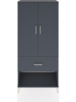 Dienni Hyperion Dolap 2 Raflı Tek Çekmeceli Tek Askılı 88X44X195 Antrasit-Antrasit