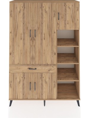 Dienni Hyperion Dolap 10 Raflı Tek Çekmeceli 5 Kapaklı 132X44X195 Çam-Çam/çam