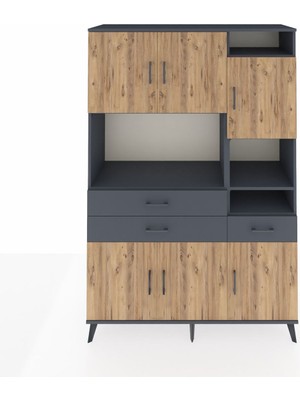 Dienni Hyperion Dolap 10 Raflı 3 Çekmeceli 6 Kapaklı 132X44X195 Antrasit-Çam/antrasit