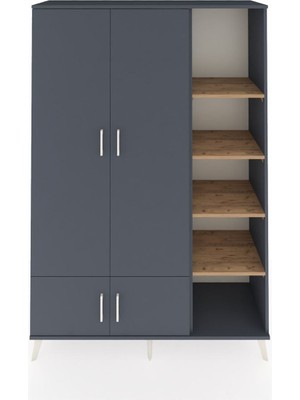 Dienni Hyperion Dolap 6 Raflı 4 Kapaklı Tek Askılı 132X44X195 Antrasit-Antrasit/çam