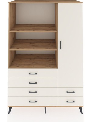 Dienni Kronos Dolap 7 Raflı 6 Çekmeceli Tek Kapaklı  132X59X195 Çam-Aytaşı/aytaşı
