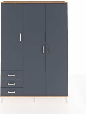 Dienni Hyperion Dolap 6 Raflı 3 Çekmeceli Tek Askılı 132X44X195 Çam-Antrasit/antrasit