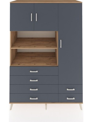 Dienni Kronos Dolap 9 Raflı 6 Çekmeceli 3 Kapaklı 132X59X195 Çam-Antrasit/antrasit