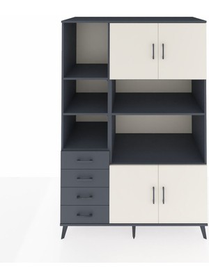 Dienni Kronos Dolap 8 Raflı 4 Çekmeceli 4 Kapaklı 132X59X195 Antrasit-Aytaşı/antrasit