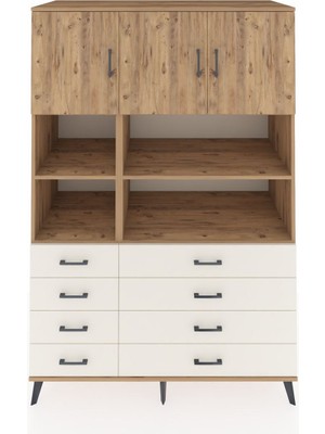 Dienni Kronos Dolap 8 Raflı 8 Çekmeceli 3 Kapaklı 132X59X195 Çam-Çam/aytaşı