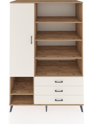 Dienni Kronos Dolap 9 Raflı 3 Çekmeceli Tek Kapaklı  132X59X195 Çam-Aytaşı/aytaşı