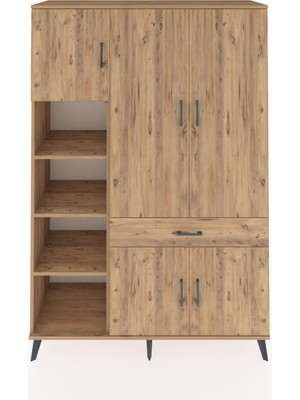 Dienni Hyperion Dolap 8 Raflı Tek Çekmeceli 5 Kapaklı 132X44X195 Çam-Çam/çam