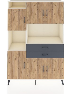 Dienni Hyperion Dolap 8 Raflı 2 Çekmeceli 6 Kapaklı 132X44X195 Aytaşı-Çam/antrasit