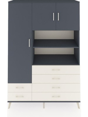 Dienni Hyperion Dolap 8 Raflı 6 Çekmeceli 3 Kapaklı 132X44X195 Antrasit-Antrasit/aytaşı