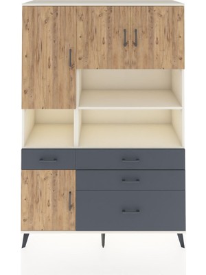 Dienni Hyperion Dolap 9 Raflı 4 Çekmeceli 4 Kapaklı 132X44X195 Aytaşı-Çam/antrasit