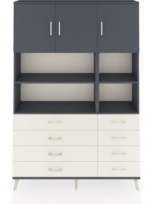 Dienni Arges Dolap 8 Raflı 8 Çekmeceli 3 Kapaklı 132X30X195 Antrasit-Antrasit/aytaşı