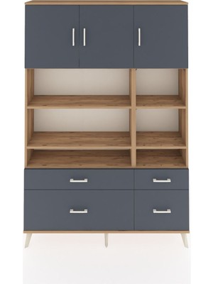 Dienni Arges Dolap 10 Raflı 4 Çekmeceli 3 Kapaklı 132X30X195 Çam-Antrasit/antrasit