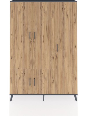 Dienni Arges Dolap 7 Raflı 5 Kapaklı Tek Askılı 132X30X195 Antrasit-Çam/antrasit