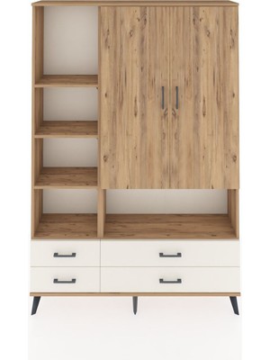 Dienni Arges Dolap 8 Raflı 4 Çekmeceli 2 Kapaklı 132X30X195 Çam-Çam/aytaşı