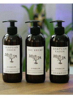 JUNIBELIW 3lü Set Amber Plastik Şişe Boş Erkek Kadın Şampuan Duş Jeli Etiketli Şişe 3X400 ml