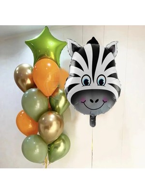Sinda Safari Doğum Günü Partisi Zebra Kafa Konsepti - Yaş Günü Balon Seti