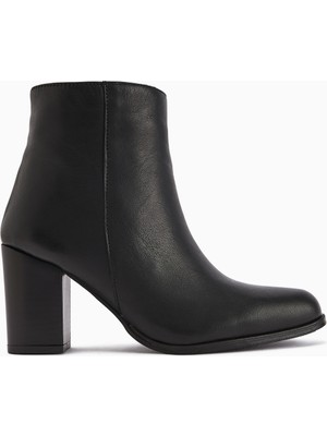 Limoya Teres Hakiki Deri Siyah Topuklu Kadın Bot