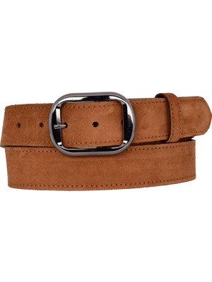 GoDeri %100 Hakiki Deri, Nikel Tokalı 4 cm Tarçın Süet Kadın Kemeri; Kot, Spor Kemer=süet.23.tarçın