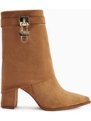 Limoya Nisha Taba Süet Takalı Kalın Topuklu Kadın Bot