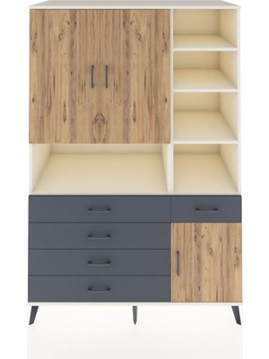 Dienni Kronos Dolap 8 Raflı 5 Çekmeceli 3 Kapaklı 132X59X195 Aytaşı-Çam/antrasit