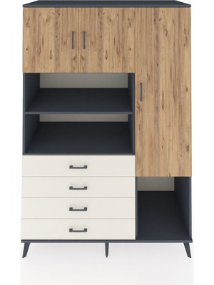 Dienni Kronos Dolap 8 Raflı 4 Çekmeceli 3 Kapaklı 132X59X195 Antrasit-Çam/aytaşı