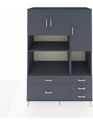 Dienni Kronos Dolap 8 Raflı 5 Çekmeceli 3 Kapaklı 132X59X195 Antrasit-Antrasit/antrasit