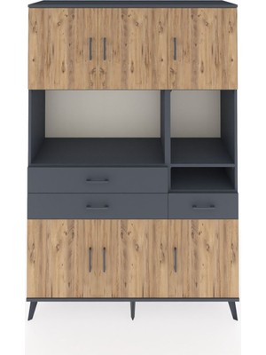 Dienni Hyperion Dolap 9 Raflı 3 Çekmeceli 6 Kapaklı 132X44X195 Antrasit-Çam/antrasit