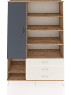 Dienni Hyperion Dolap 9 Raflı 3 Çekmeceli Tek Kapaklı  132X44X195 Çam-Antrasit/aytaşı