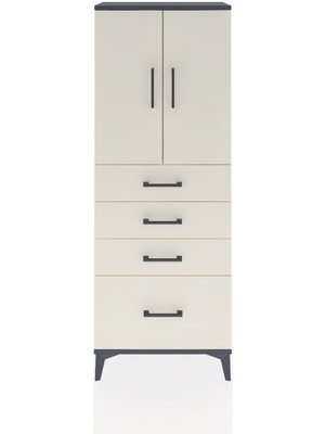 Dienni Arges Dolap 2 Raflı 4 Çekmeceli 2 Kapaklı 60X30X163 Antrasit-Aytaşı