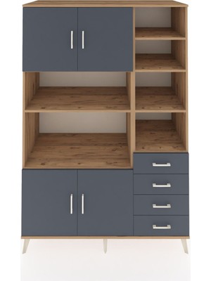 Dienni Kronos Dolap 9 Raflı 4 Çekmeceli 4 Kapaklı 132X59X195 Çam-Antrasit/antrasit