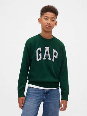Gap Erkek Çocuk Yeşil Gap Logo Uzun Kollu Kazak Ribanalı Yaka ile Şık Tasarım