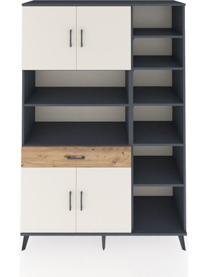 Dienni Hyperion Dolap 10 Raflı Tek Çekmeceli 4 Kapaklı 132X44X195 Antrasit-Aytaşı/çam