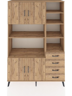 Dienni Hyperion Dolap 9 Raflı 4 Çekmeceli 4 Kapaklı 132X44X195 Çam-Çam/çam