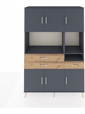 Dienni Hyperion Dolap 9 Raflı 3 Çekmeceli 6 Kapaklı 132X44X195 Antrasit-Antrasit/çam