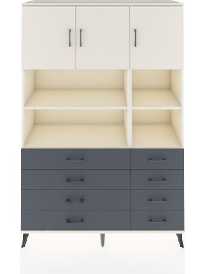 Dienni Hyperion Dolap 8 Raflı 8 Çekmeceli 3 Kapaklı 132X44X195 Aytaşı-Aytaşı/antrasit