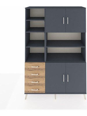 Dienni Hyperion Dolap 9 Raflı 4 Çekmeceli 4 Kapaklı 132X44X195 Antrasit-Antrasit/çam