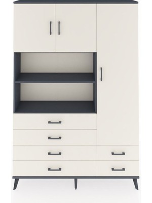 Dienni Arges Dolap 9 Raflı 6 Çekmeceli 3 Kapaklı 132X30X195 Antrasit-Aytaşı/aytaşı