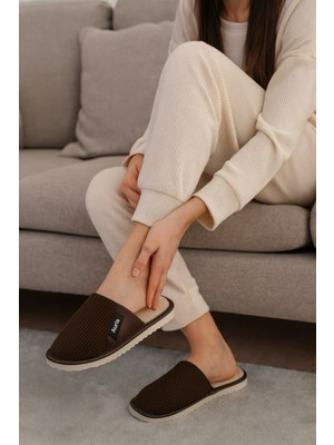 Wordex AR-060 Unisex Kadife Kumaş Içi Kürklü Kışlık Ev Terliği