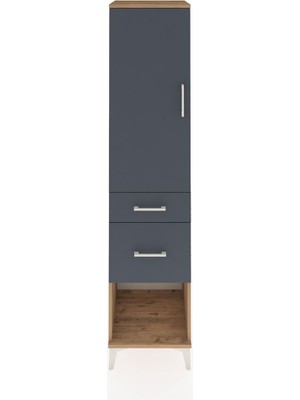Dienni Hyperion Dolap 3 Raflı 2 Çekmeceli Tek Kapaklı 44X44X195 Çam-Antrasit