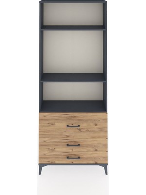 Dienni Arges Dolap 3 Raflı 3 Çekmeceli 88X30X221 Antrasit-Çam
