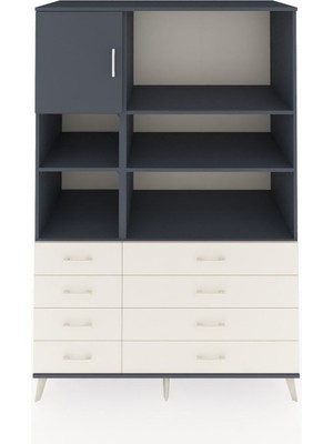 Dienni Kronos Dolap 7 Raflı 8 Çekmeceli Tek Kapaklı  132X59X195 Antrasit-Antrasit/aytaşı