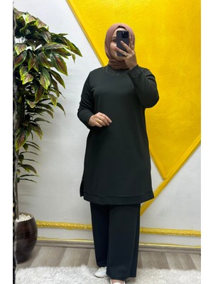 Elmas Tesettür Kadın Tesettür Giyim Büyük Beden Pantolonlu Ecrin Ikili Takım