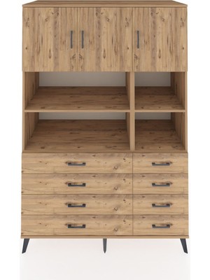 Dienni Kronos Dolap 8 Raflı 8 Çekmeceli 3 Kapaklı 132X59X195 Çam-Çam/çam