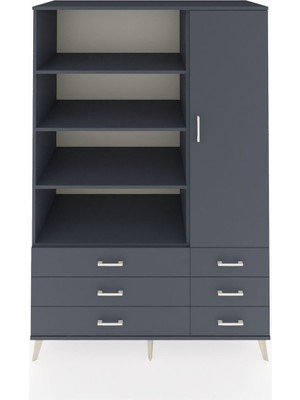 Dienni Kronos Dolap 8 Raflı 6 Çekmeceli Tek Kapaklı  132X59X195 Antrasit-Antrasit/antrasit