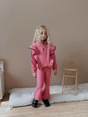 Miniko Kids Kız Çocuk Yaka Fermuarlı Fitilli Ispanyol Paça Takım