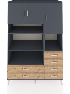 Dienni Kronos Dolap 9 Raflı 6 Çekmeceli 3 Kapaklı 132X59X195 Antrasit-Antrasit/çam