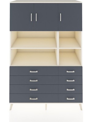 Dienni Kronos Dolap 8 Raflı 8 Çekmeceli 3 Kapaklı 132X59X195 Aytaşı-Antrasit/antrasit